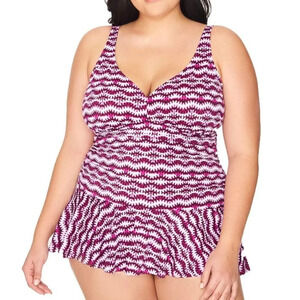 SWIM SOLUTIONS Spring Play Tummy Control Skater Swim Dress Purple 18W Plus